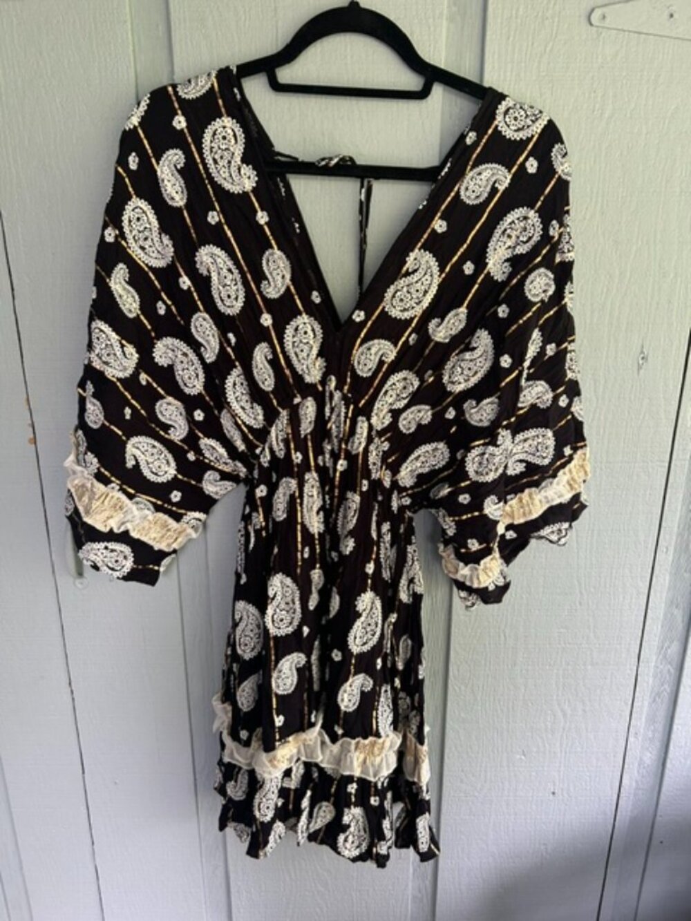 NWOT Zury Brazil in Miami Black/Gold/White Paisley Boho Dress One Size